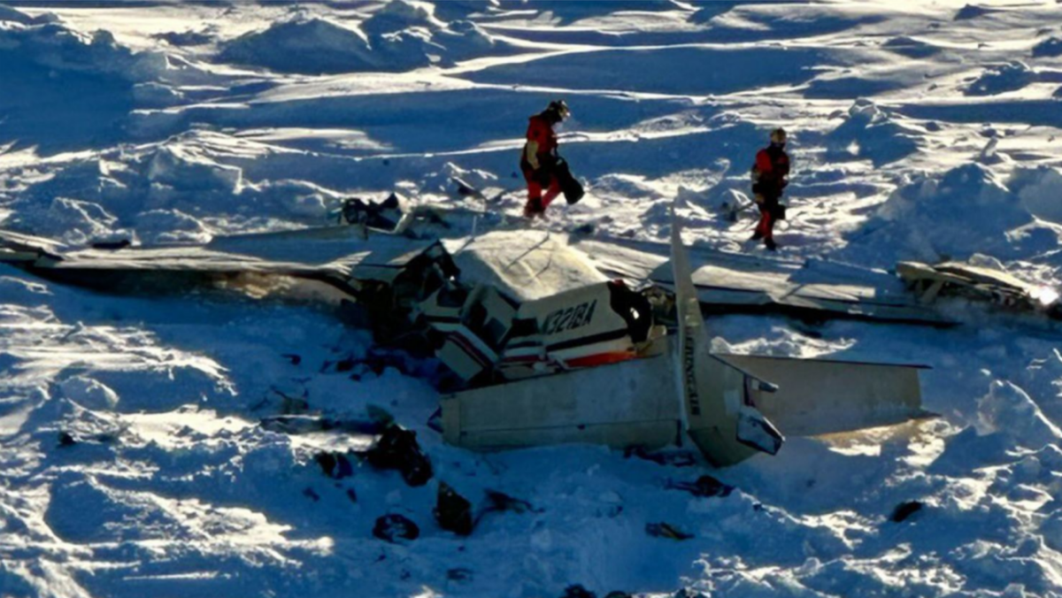 The remains from a plane that matches the description of the Cessna 208B Grand Caravan that crashed in Alaska (Photo By: CNN News).
